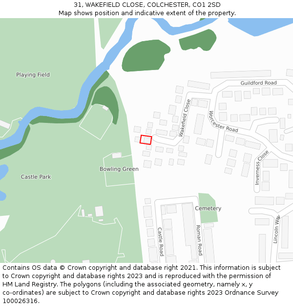 31, WAKEFIELD CLOSE, COLCHESTER, CO1 2SD: Location map and indicative extent of plot