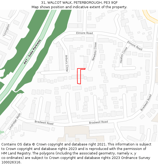31, WALCOT WALK, PETERBOROUGH, PE3 9QF: Location map and indicative extent of plot