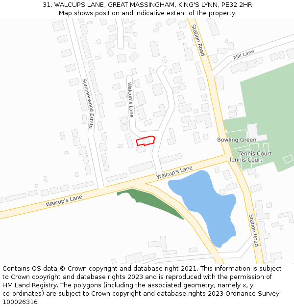 31, WALCUPS LANE, GREAT MASSINGHAM, KING'S LYNN, PE32 2HR: Location map and indicative extent of plot