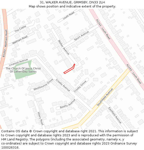 31, WALKER AVENUE, GRIMSBY, DN33 2LH: Location map and indicative extent of plot