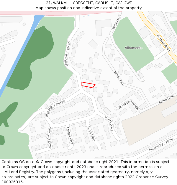 31, WALKMILL CRESCENT, CARLISLE, CA1 2WF: Location map and indicative extent of plot