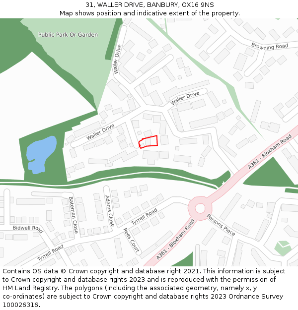 31, WALLER DRIVE, BANBURY, OX16 9NS: Location map and indicative extent of plot