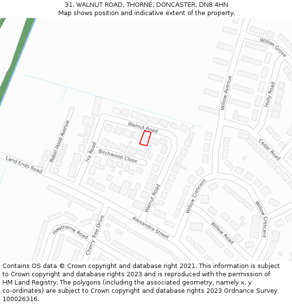 31, WALNUT ROAD, THORNE, DONCASTER, DN8 4HN: Location map and indicative extent of plot