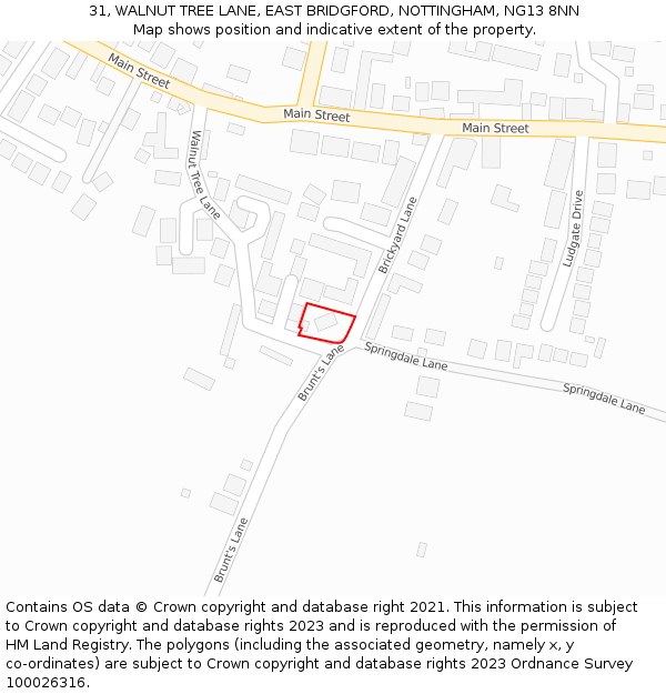 31, WALNUT TREE LANE, EAST BRIDGFORD, NOTTINGHAM, NG13 8NN: Location map and indicative extent of plot