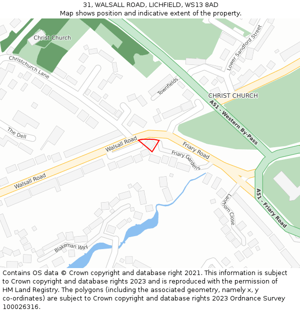 31, WALSALL ROAD, LICHFIELD, WS13 8AD: Location map and indicative extent of plot