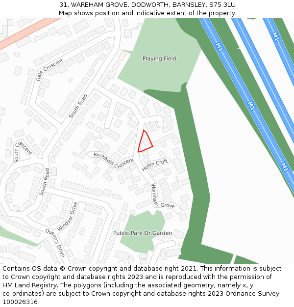 31, WAREHAM GROVE, DODWORTH, BARNSLEY, S75 3LU: Location map and indicative extent of plot