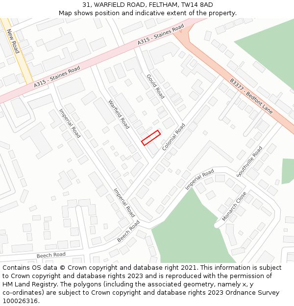 31, WARFIELD ROAD, FELTHAM, TW14 8AD: Location map and indicative extent of plot