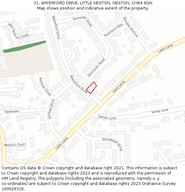 31, WATERFORD DRIVE, LITTLE NESTON, NESTON, CH64 9QN: Location map and indicative extent of plot