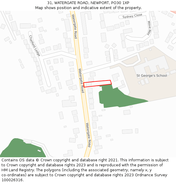 31, WATERGATE ROAD, NEWPORT, PO30 1XP: Location map and indicative extent of plot