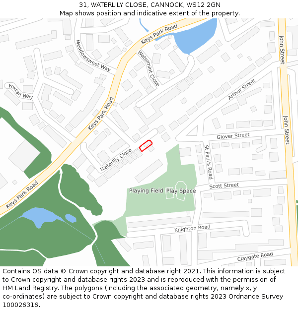 31, WATERLILY CLOSE, CANNOCK, WS12 2GN: Location map and indicative extent of plot