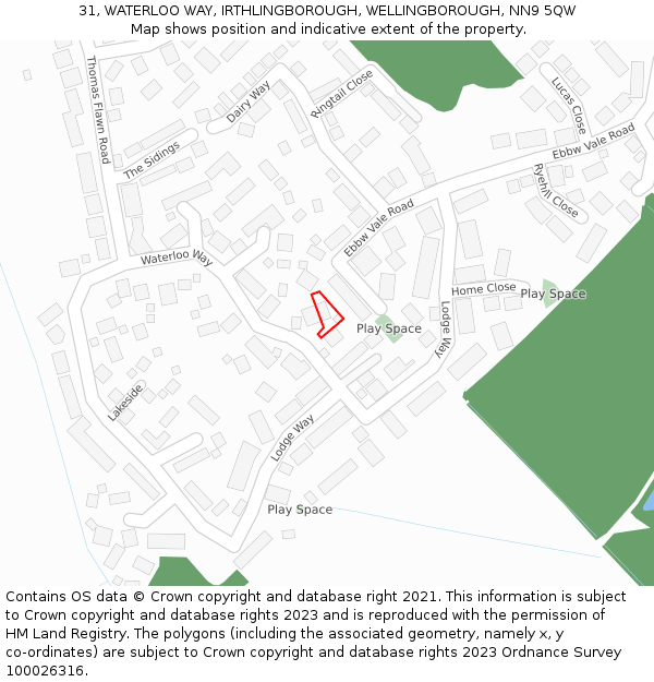 31, WATERLOO WAY, IRTHLINGBOROUGH, WELLINGBOROUGH, NN9 5QW: Location map and indicative extent of plot