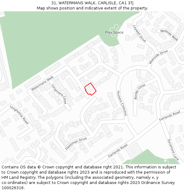 31, WATERMANS WALK, CARLISLE, CA1 3TJ: Location map and indicative extent of plot