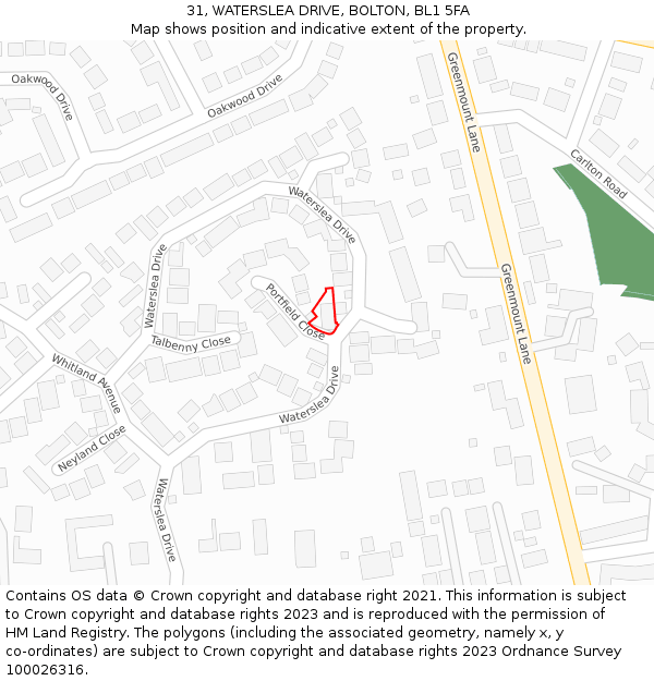 31, WATERSLEA DRIVE, BOLTON, BL1 5FA: Location map and indicative extent of plot