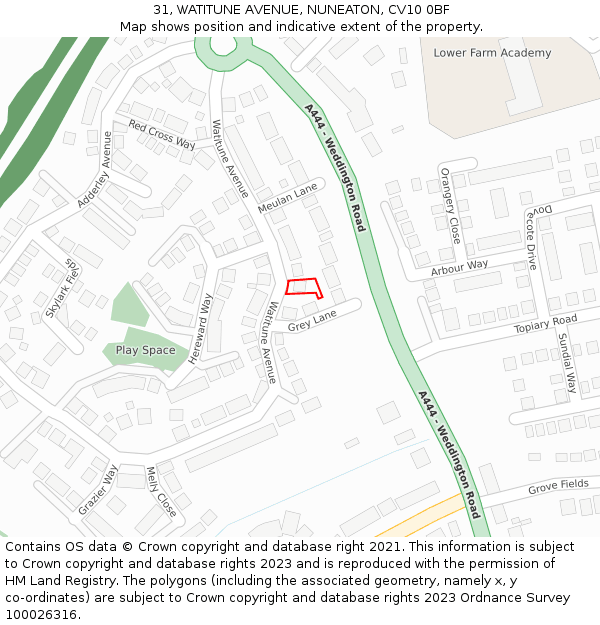 31, WATITUNE AVENUE, NUNEATON, CV10 0BF: Location map and indicative extent of plot