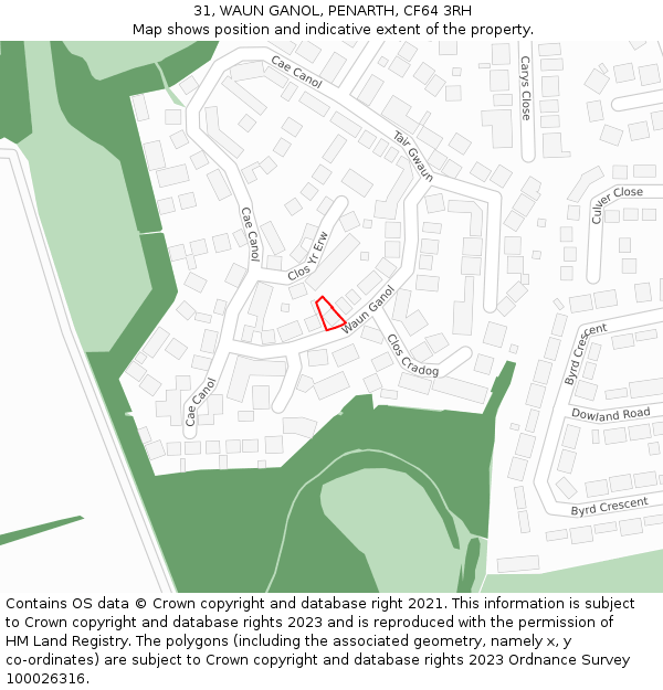 31, WAUN GANOL, PENARTH, CF64 3RH: Location map and indicative extent of plot