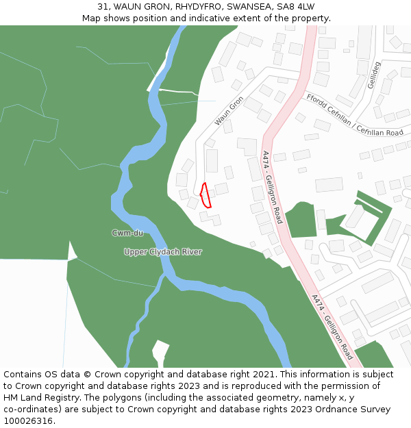 31, WAUN GRON, RHYDYFRO, SWANSEA, SA8 4LW: Location map and indicative extent of plot