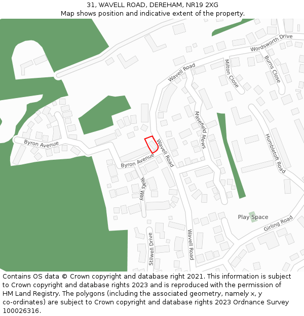 31, WAVELL ROAD, DEREHAM, NR19 2XG: Location map and indicative extent of plot