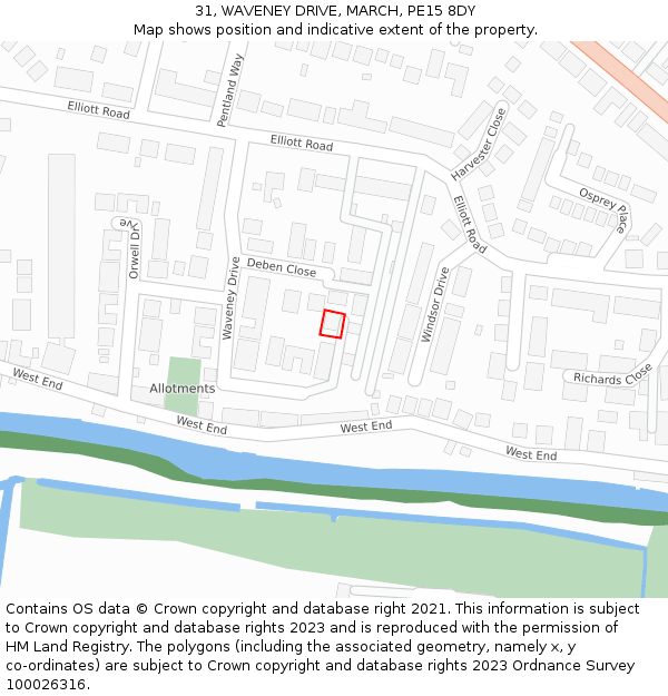 31, WAVENEY DRIVE, MARCH, PE15 8DY: Location map and indicative extent of plot