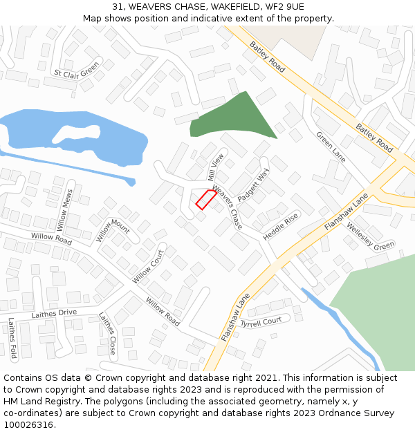 31, WEAVERS CHASE, WAKEFIELD, WF2 9UE: Location map and indicative extent of plot