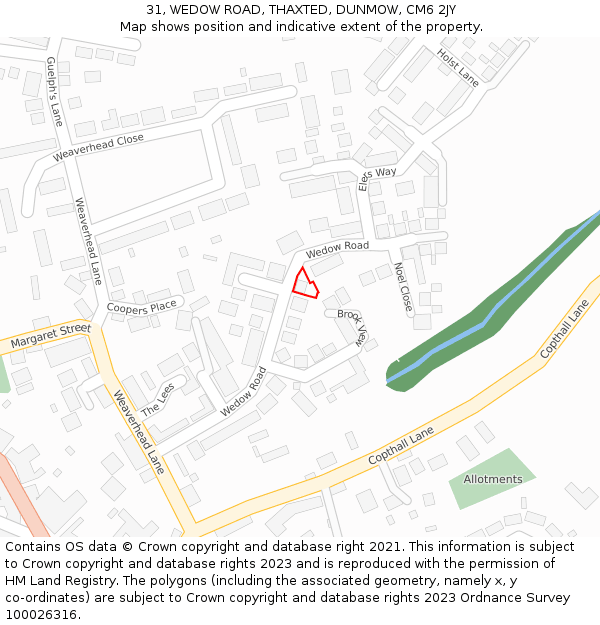 31, WEDOW ROAD, THAXTED, DUNMOW, CM6 2JY: Location map and indicative extent of plot