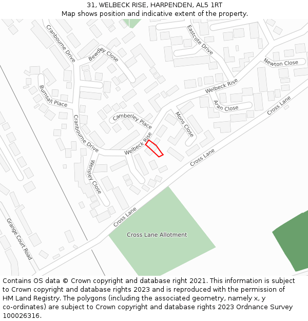 31, WELBECK RISE, HARPENDEN, AL5 1RT: Location map and indicative extent of plot