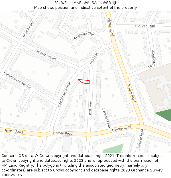 31, WELL LANE, WALSALL, WS3 1JL: Location map and indicative extent of plot