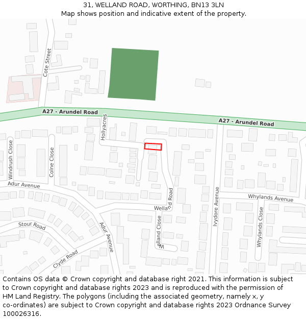 31, WELLAND ROAD, WORTHING, BN13 3LN: Location map and indicative extent of plot