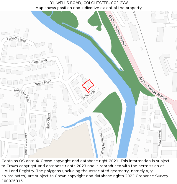 31, WELLS ROAD, COLCHESTER, CO1 2YW: Location map and indicative extent of plot