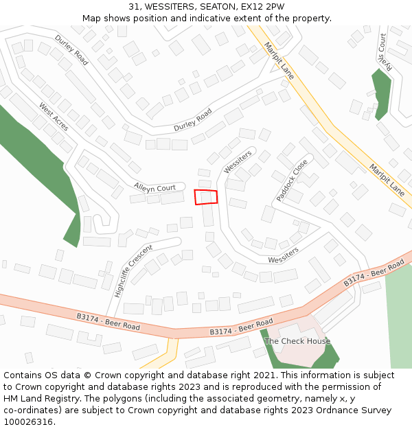31, WESSITERS, SEATON, EX12 2PW: Location map and indicative extent of plot