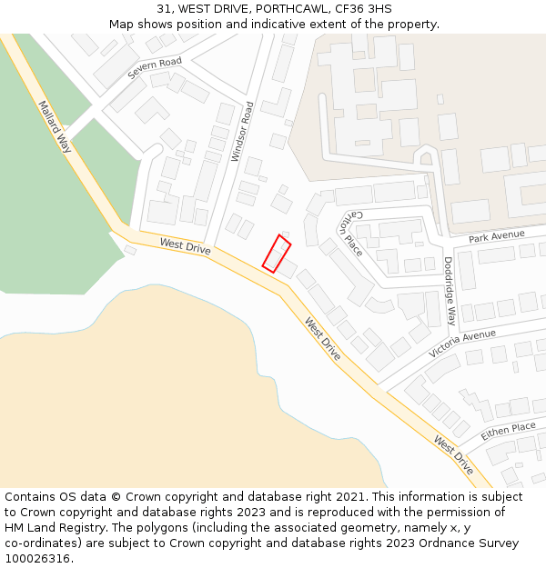 31, WEST DRIVE, PORTHCAWL, CF36 3HS: Location map and indicative extent of plot