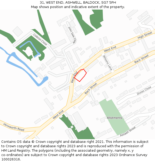 31, WEST END, ASHWELL, BALDOCK, SG7 5PH: Location map and indicative extent of plot