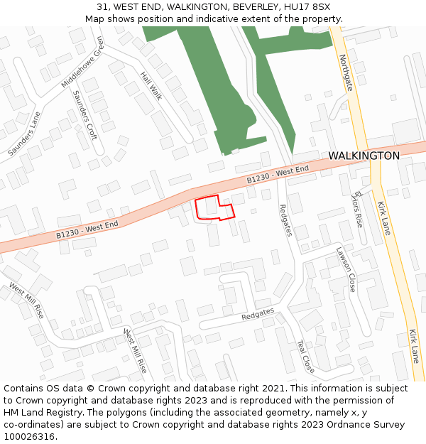 31, WEST END, WALKINGTON, BEVERLEY, HU17 8SX: Location map and indicative extent of plot