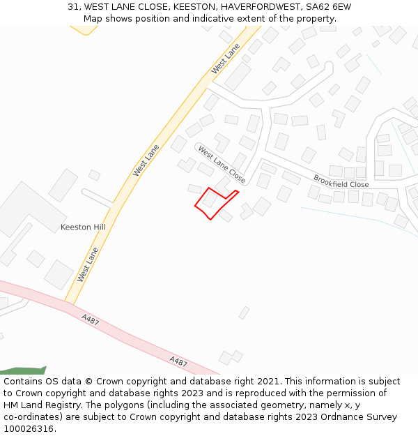 31, WEST LANE CLOSE, KEESTON, HAVERFORDWEST, SA62 6EW: Location map and indicative extent of plot