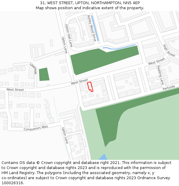 31, WEST STREET, UPTON, NORTHAMPTON, NN5 4EP: Location map and indicative extent of plot