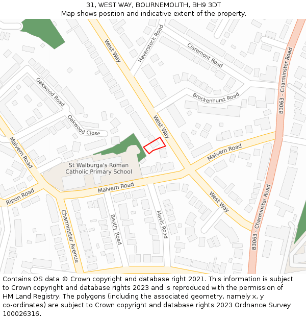 31, WEST WAY, BOURNEMOUTH, BH9 3DT: Location map and indicative extent of plot