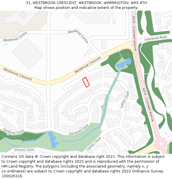 31, WESTBROOK CRESCENT, WESTBROOK, WARRINGTON, WA5 8TH: Location map and indicative extent of plot