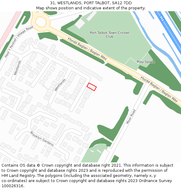 31, WESTLANDS, PORT TALBOT, SA12 7DD: Location map and indicative extent of plot