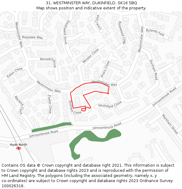 31, WESTMINSTER WAY, DUKINFIELD, SK16 5BQ: Location map and indicative extent of plot