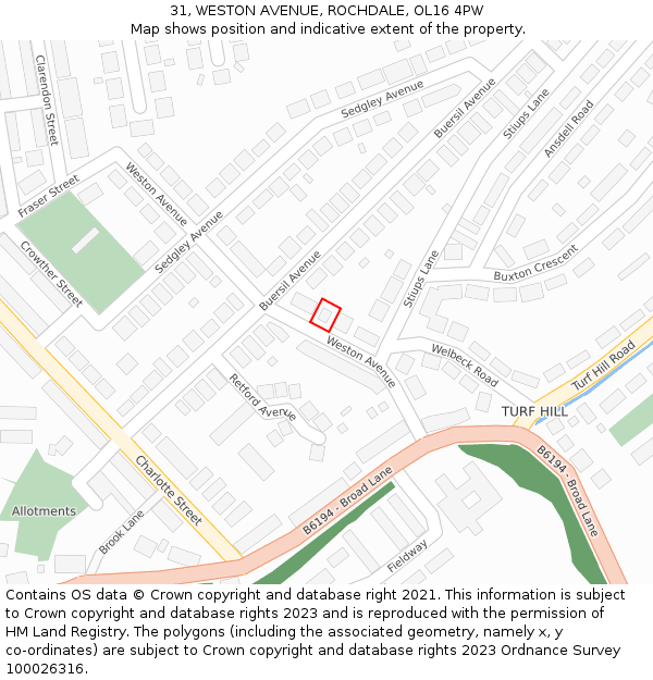 31, WESTON AVENUE, ROCHDALE, OL16 4PW: Location map and indicative extent of plot