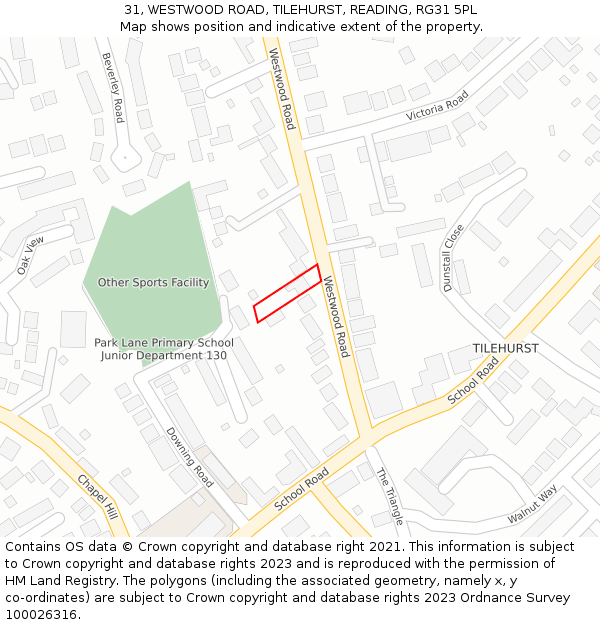 31, WESTWOOD ROAD, TILEHURST, READING, RG31 5PL: Location map and indicative extent of plot