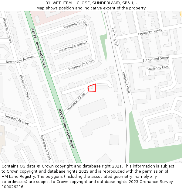31, WETHERALL CLOSE, SUNDERLAND, SR5 1JU: Location map and indicative extent of plot