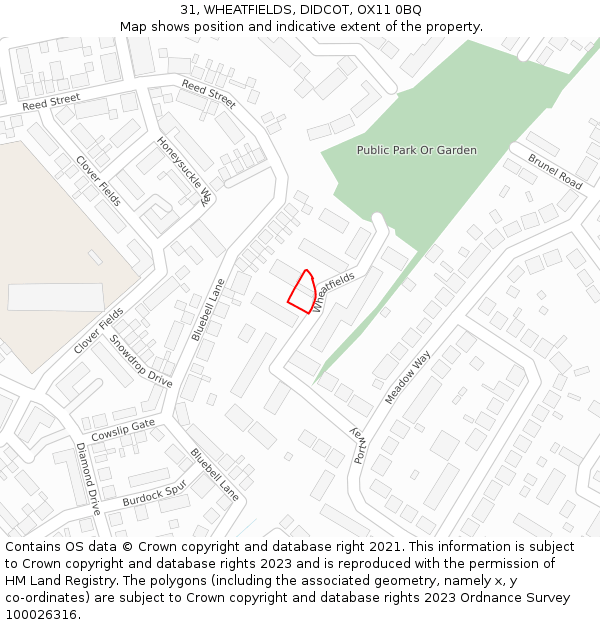 31, WHEATFIELDS, DIDCOT, OX11 0BQ: Location map and indicative extent of plot