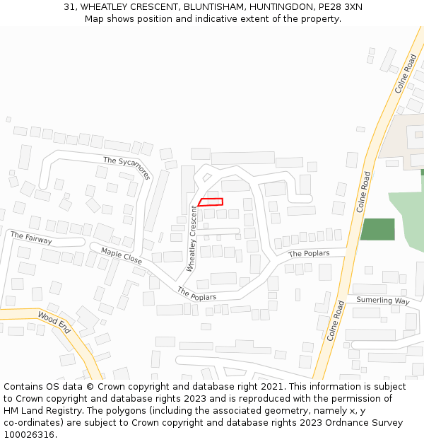 31, WHEATLEY CRESCENT, BLUNTISHAM, HUNTINGDON, PE28 3XN: Location map and indicative extent of plot