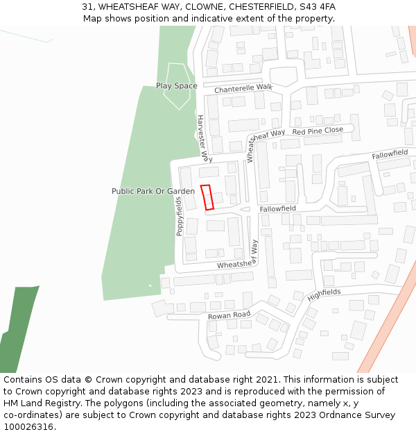 31, WHEATSHEAF WAY, CLOWNE, CHESTERFIELD, S43 4FA: Location map and indicative extent of plot