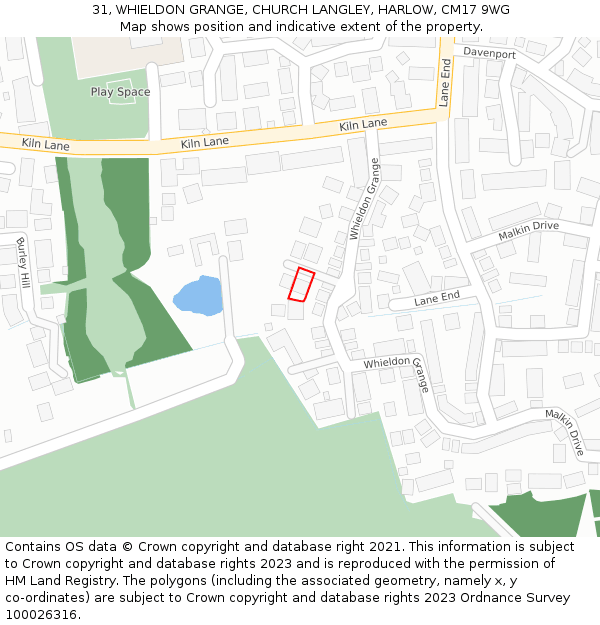 31, WHIELDON GRANGE, CHURCH LANGLEY, HARLOW, CM17 9WG: Location map and indicative extent of plot