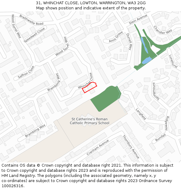 31, WHINCHAT CLOSE, LOWTON, WARRINGTON, WA3 2GG: Location map and indicative extent of plot