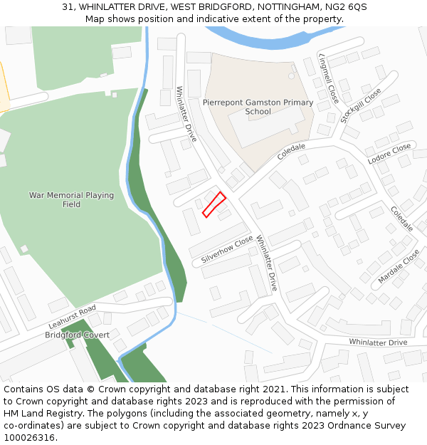 31, WHINLATTER DRIVE, WEST BRIDGFORD, NOTTINGHAM, NG2 6QS: Location map and indicative extent of plot