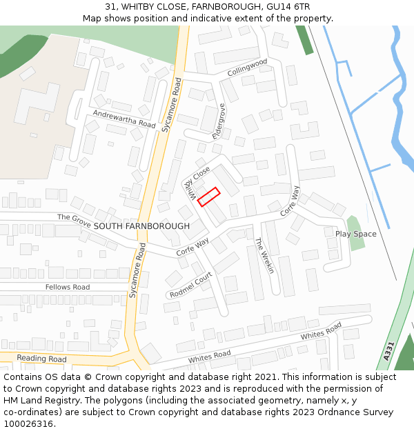 31, WHITBY CLOSE, FARNBOROUGH, GU14 6TR: Location map and indicative extent of plot