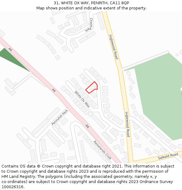 31, WHITE OX WAY, PENRITH, CA11 8QP: Location map and indicative extent of plot