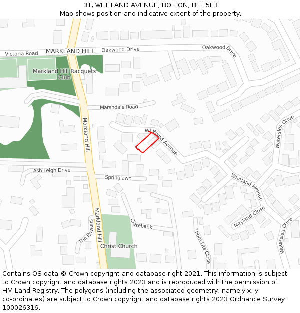 31, WHITLAND AVENUE, BOLTON, BL1 5FB: Location map and indicative extent of plot